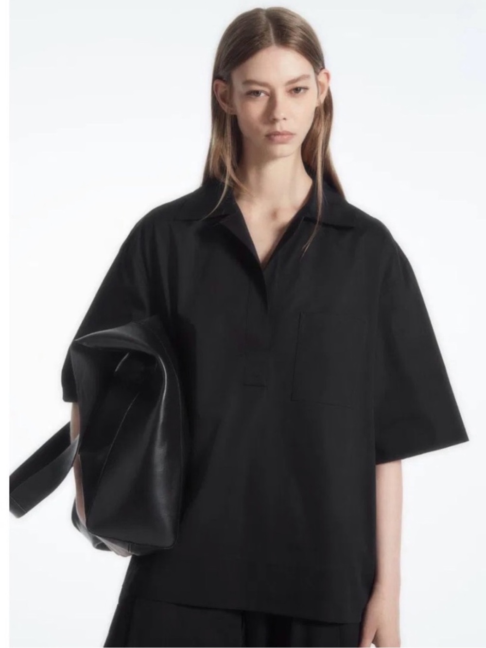 COS Black Short Sleeve Camp-Collar Shirt - Picture 3 of 3